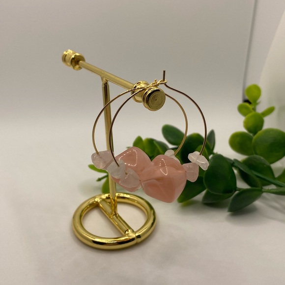 **SALE** Handmade Rose Quartz Hoop Earrings - Picture 2 of 3